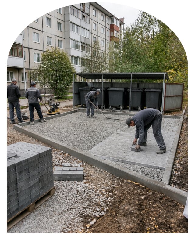 Устройство площадки под контейнеры на территории в Славгороде